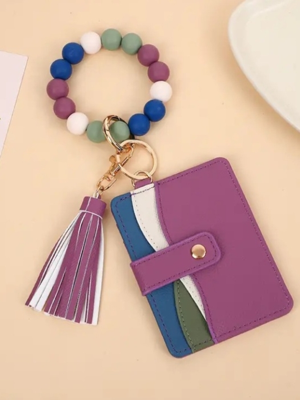 Purple Multi-Color Wristlet Card Holder with Tassel